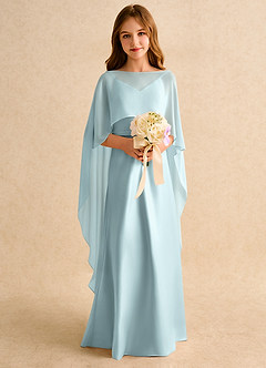 Azazie Fishie Girls Formal Sukienki dla dziewczynek sypiących kwiaty Linia A Matowy satynowy Długość podłogi Sukienka image3