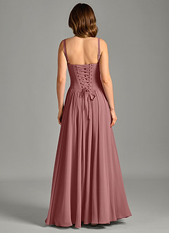 Azazie Evadina 신부 들러리 드레스 A라인 코르셋 쉬폰 바닥 길이 드레스 image2