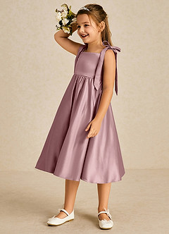 Azazie Chelsie vestidos de niña de las flores Vestido de Rosa Polvorienta de Satin Mate de Corte En A con Lazo image4