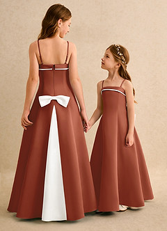 Azazie Izel Girls Formal vestidos de niña de las flores Vestido de Marfil Castaño de Satin Mate de Corte en A con Plisado image1