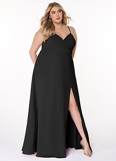 Azazie Everleigh Robes de demoiselle d'honneur Robe Trapèze en Mousseline de soie Plissé en cœur Noir image8