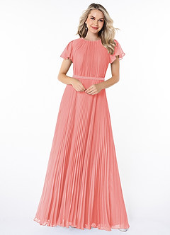 Azazie Kara Bescheiden Bruidsmeisjekleding A-Lijn Geplooid Chiffon Vloerlengte Jurk image4