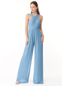 Azazie Berdie Bridesmaid Dresses Steel Blue Halter Chiffon Jumpsuit image1