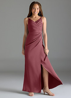 Azazie Maci Junior Desert Rose Mermaid Pleated Stretch Satin Dress image3