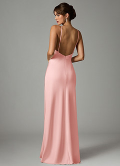 Azazie Stefania Robes de demoiselle d'honneur Robe Trapèze en Satin extensible Rose Poudré image2