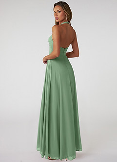Azazie Tessie At-home Try On Dresses Matcha A-Line V-Neck Pleated Chiffon Dress image2