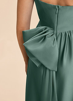 Azazie Kai Junior Eucalyptus A-Line Pleated Stretch Satin Dress image7
