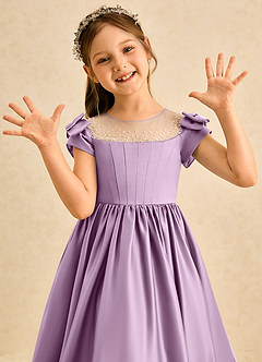 Azazie Toffee Flower Girl Dresses Wisteria Ball-Gown Bow Matte Satin Dress image6