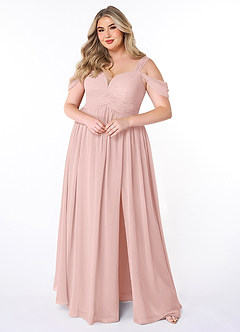 Azazie Lianne Abiti da Damigella Abito A-Line in Chiffon Spalle Scoperte Rosa Cipria image7