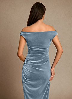 Azazie Nabila Mother of the Bride Dresses Dusty Blue Column Off the Shoulder Velvet Dress image7