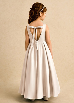 Azazie Pepper Flower Girl Dresses White Alabaster A-Line Pleated Matte Satin Dress image1
