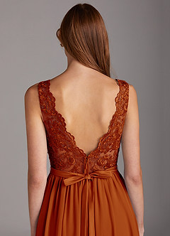 Azazie Elly Bridesmaid Dresses Paprika A-Line Lace Scoop Neck Chiffon Dress image4