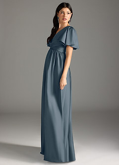 Azazie Verna Maternity Bridesmaid Dresses A-Line Ruched Stretch Satin Floor-Length Dress image7