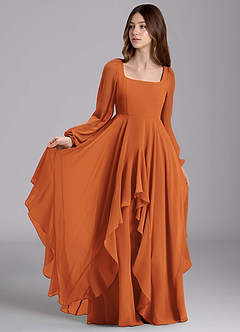 Azazie Clara Junior Cinnamon A-Line Blouson Chiffon Dress image7