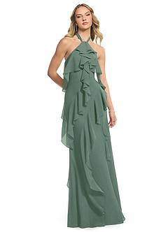 Azazie Velma Bridesmaid Dresses Eucalyptus A-Line Side Slit Chiffon Dress image3