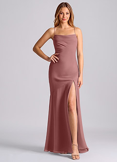 Azazie Grata 신부 들러리 드레스 인어 주름진 쉬폰 바닥 길이 드레스 image6