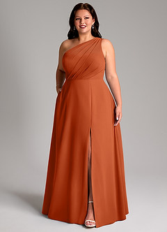 Azazie Phaedra Bridesmaid Dresses Burnt Orange A-Line One Shoulder Chiffon Dress image4