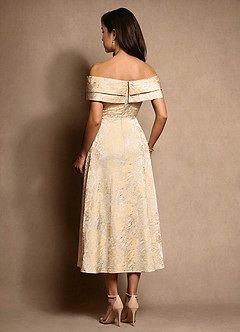 Azazie Brighton Mother of the Bride Dresses Vintage Champagne A-Line Pleated Jacquard Dress image4