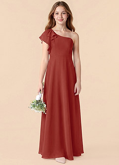 Azazie Arabella Junior Terracotta A-Line Ruched Chiffon Dress image6