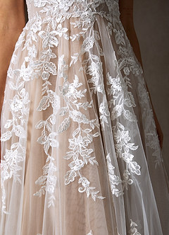Azazie Sorella Hochzeitskleider A-Linie V-Hals Pailletten Tüll Kleid Diamantweiß Nude image10