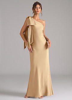 Azazie Capri Bridesmaid Dresses Champagne Mermaid One Shoulder Stretch Satin Dress image1