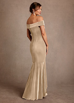 Azazie Billings Moeder van de bruid jurken Zeemeermin Jurk van flueel Off the Shoulder Champagne image3