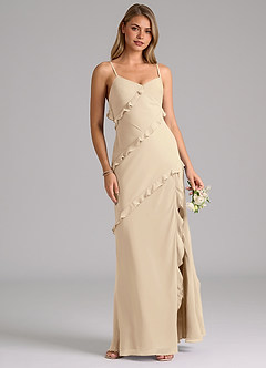 Azazie Nancie Bridesmaid Dresses Champagne Mermaid Ruched Chiffon Dress image4