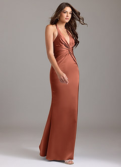 Azazie Valerie Robes de demoiselle d'honneur Robe Sirène en Satin extensible Plissée Argile image4