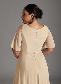 Azazie Tricia Kleider für die Brautmutter A-Linie V-Hals Gefaltet Chiffon Kleid Champagner image5