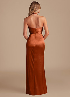 Azazie Jemma Bridesmaid Dresses Burnt Orange Sheath Pleated Metallic Satin Dress image7