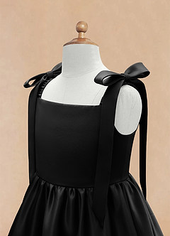 Azazie Chelsie Flower Girl Dresses Black A-Line Bow Matte Satin Dress image8