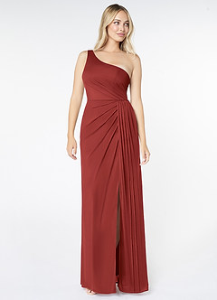 Azazie Jhene Final Sale Vintage Mauve Sheath One Shoulder Mesh Dress image3