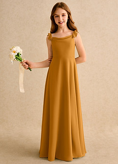 Azazie Puppy Girls Formal Flower Girl Dresses Butterscotch A-Line Pleated Chiffon Dress image4