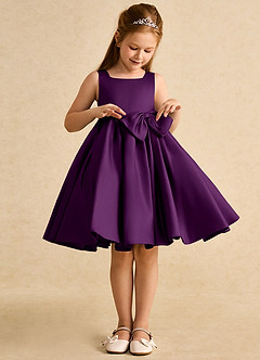 Azazie Jessie vestidos de niña de las flores Vestido de Uva de Satin Mate de Corte En A con Lazo image5