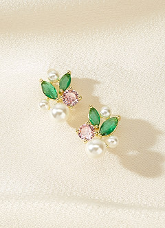 front Petal and Pearl Stud Earrings