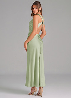 Azazie Evadne 신부 들러리 드레스 쉬스 주름진 스트레치 새틴 발목 길이 드레스 image2