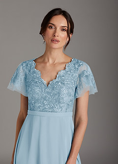 Azazie Singer Mother of the Bride Dresses Sky Blue A-Line V-Neck Lace Chiffon Dress image6