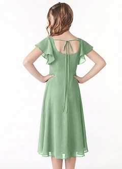 Azazie Bondi Junior Abito A-Line in Chiffon Increspato Matcha image3