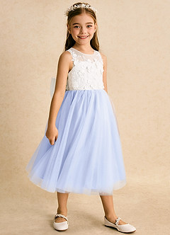 Azazie Lina Flower Girl Dresses Ivory Lavender Ball-Gown Lace Dress image3