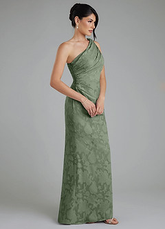 Azazie Akilah Robes de demoiselle d'honneur Robe Sirène en Blumen-Burnout Asymétrique Matcha image3