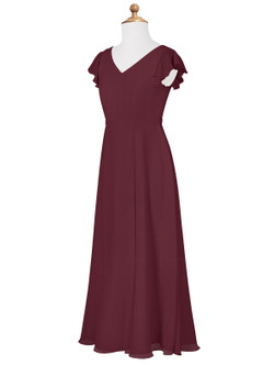Azazie Claudine Junior Cabernet A-Line Pleated Chiffon Dress image7