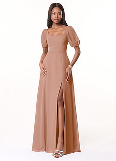 Azazie Alani Bridesmaid Dresses Champagne Rose A-Line Square Neckline Chiffon Dress image1