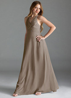 Azazie Tessie Junior Taupe A-Line Pleated Chiffon Dress image3