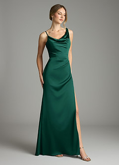Azazie Samara Robes de demoiselle d'honneur Robe Sirène en Satin extensible Plissée émeraude image4