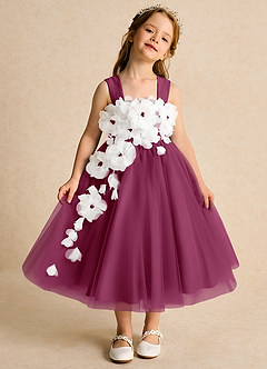 Azazie Dovey Flower Girl Dresses Mulberry Ball-Gown Bow Tulle Dress image2