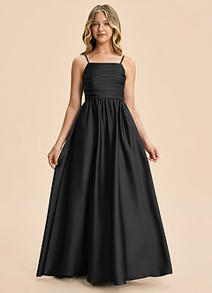 Azazie Kai Junior Black A-Line Pleated Stretch Satin Dress image5