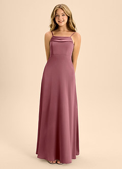 Azazie Anselie Junior Robe Trapèze en Satin extensible Épaule décolletée Rose Du Désert image4