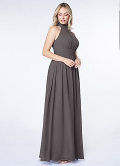 Azazie Iman Bridesmaid Dresses Steel Grey A-Line A-Line Ruched Chiffon Dress image3