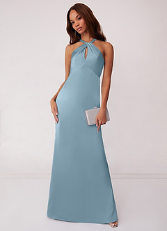 Barbie ♥ Azazie Bridesmaid Dresses Moody Blue Sheath Stretch Satin Dress image1