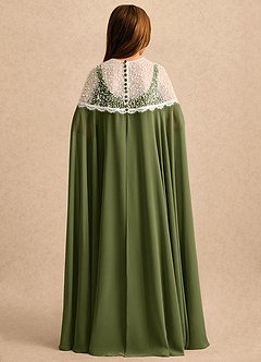 Azazie June Girls Formal Flower Girl Dresses Olive A-Line Lace Stretch Satin Dress image2